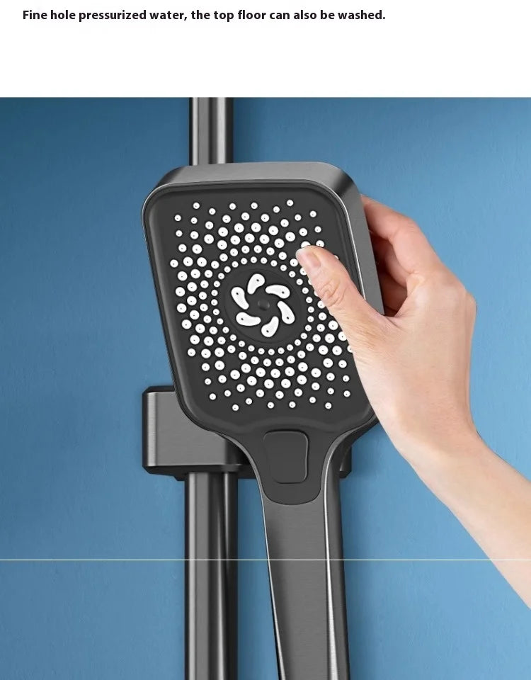 Luxus Thermostatische Regendusche Set Schwarz – Messing Duscharmatur mit Handbrause & Massagestrahlen