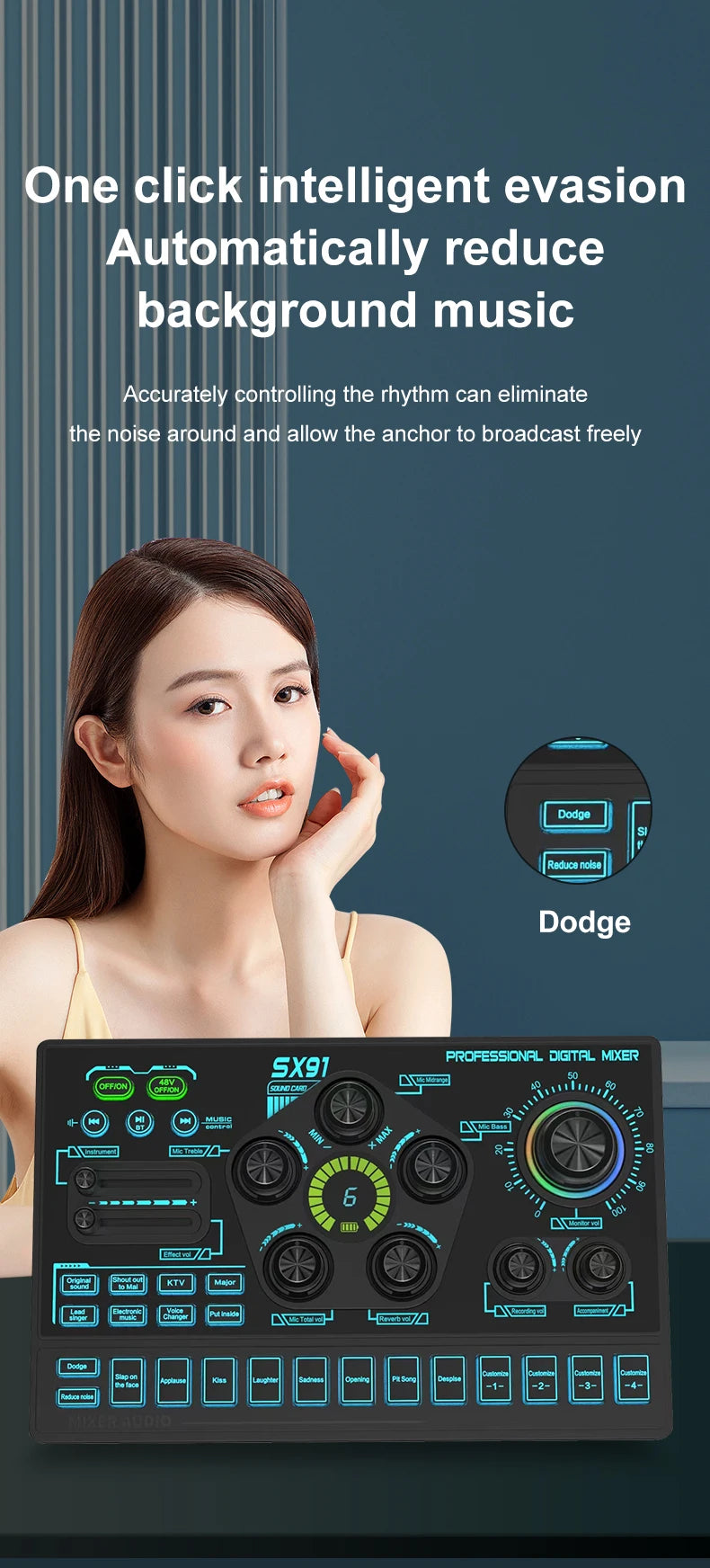Carte son pour streaming en direct avec effets – Table de mixage audio USB pour podcasts et streaming