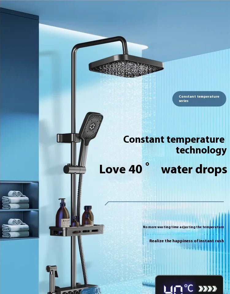 Luxus Thermostatische Regendusche Set Schwarz – Messing Duscharmatur mit Handbrause & Massagestrahlen