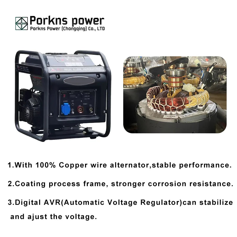 Porkns Dual Fuel Generator 3,2–5 kW – Benzin- und Gasgenerator für Zuhause und Camping