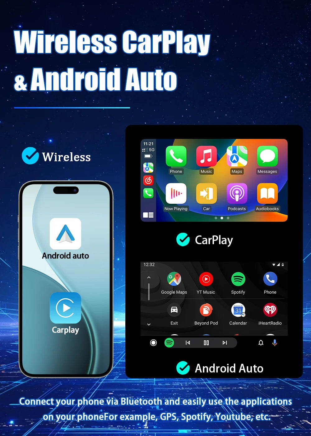 Autoradio Linux 7 pouces avec CarPlay sans fil et Android Auto pour Peugeot 206 (2000–2008)