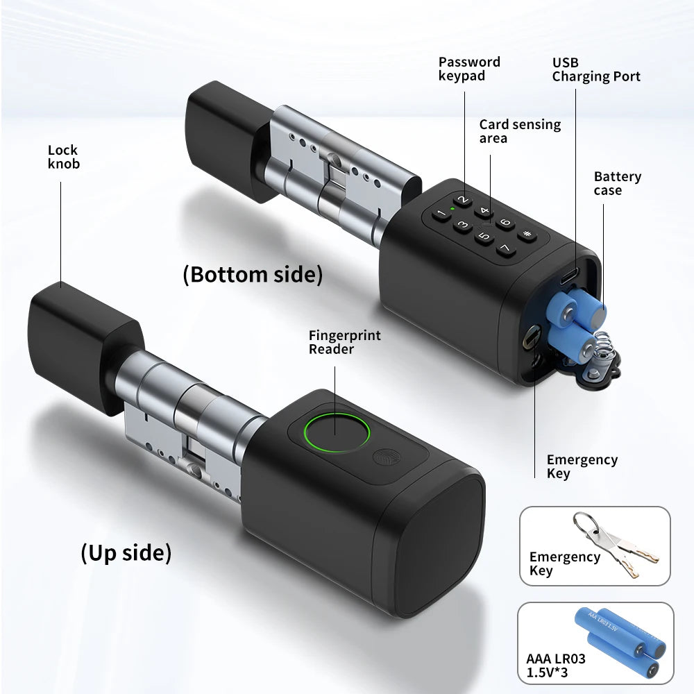 Cylindre de porte électronique intelligent – ​​TTLock / Tuya – WiFi et BLE – Modèle V1-ZKMA