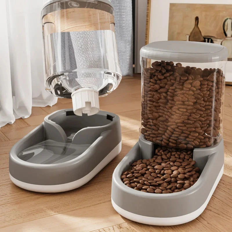 Automatischer Futter- und Wasserspender für Katzen und Hunde – Schwerkraftfutterautomat mit zwei Schalen