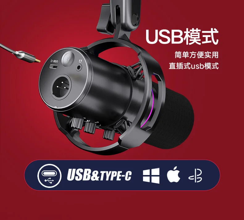 RGB Dynamische USB Microfoon – Cardioïde – Met LED Verlichting – Voor Streaming & Opnames