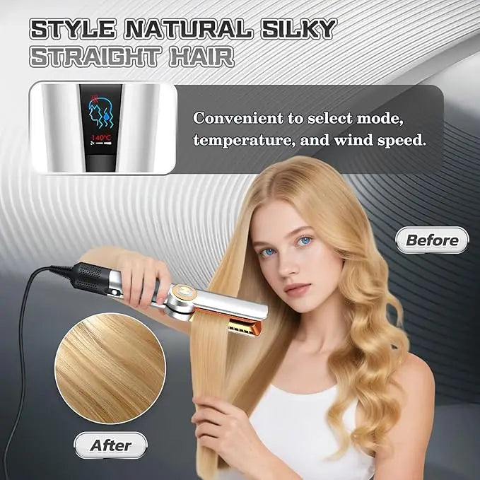Lisseur et Sèche-cheveux 2-en-1 – Styler Cheveux Wet to Dry avec Technologie Plasma et Flux d'Air