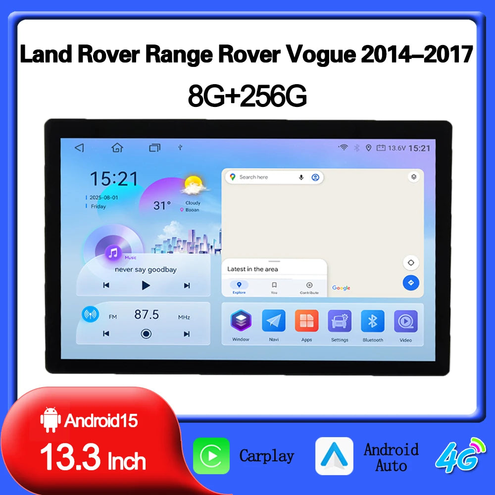 Système multimédia Android CarPlay 13,3 pouces pour Range Rover Vogue (2014-2017) – Résolution HD 2000 x 1200