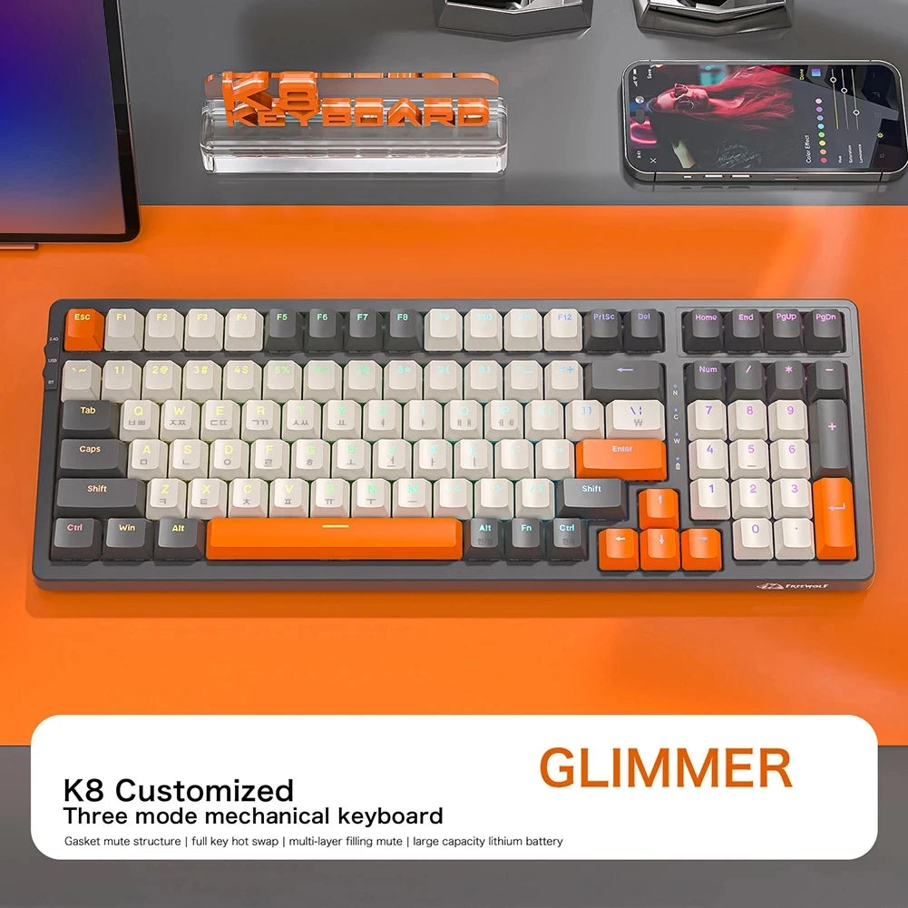 Clavier mécanique sans fil LISM K8 – Clavier de jeu mécanique sans fil avec éclairage RGB