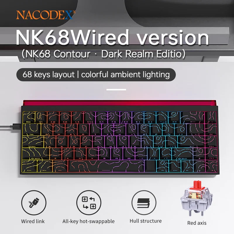 Clavier de jeu mécanique Ajazz NK68 – Clavier de jeu RGB compact à 68 touches