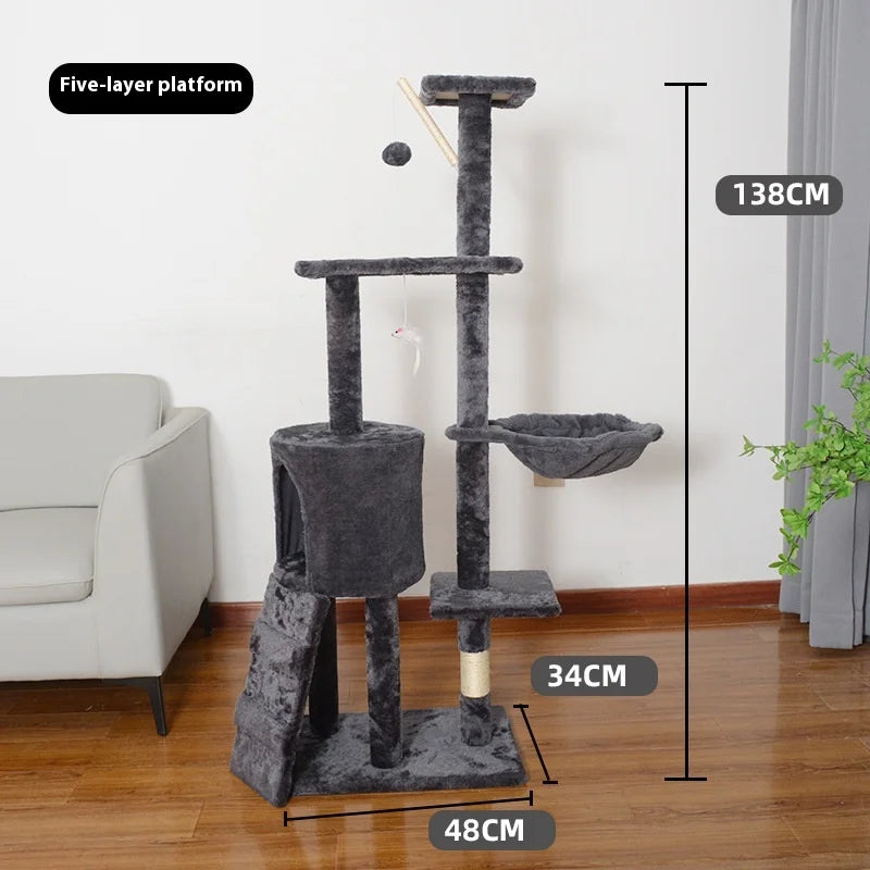 Arbre à Chat Moderne en Bois - Grand Griffoir avec Plateformes d'Escalade et Poteaux en Sisal