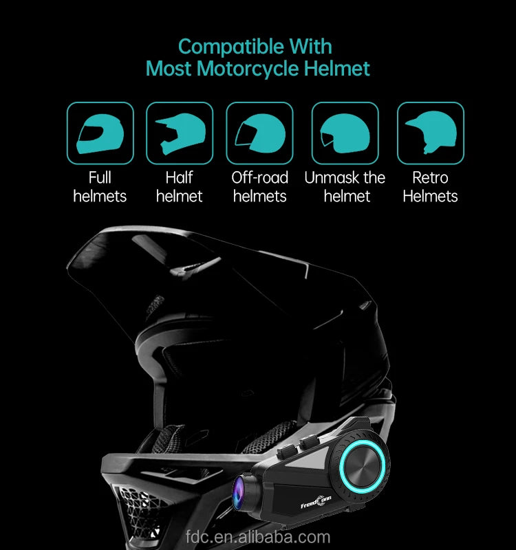Intercom pour casque moto FreedConn R3-PRO avec caméra 2K – Casque Bluetooth 5.1 avec audio haute résolution