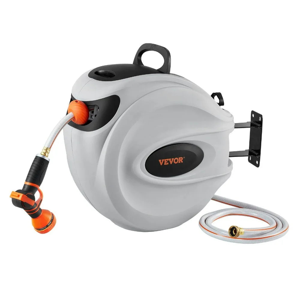 VEVOR Automatische Wand-Schlauchtrommel 30 m (100 ft) x 1/2" – 180° drehbar – mit 9-fach verstellbarem Sprühkopf