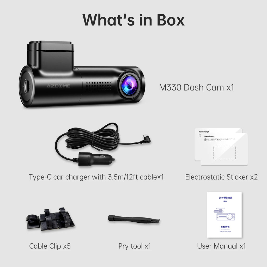 AZDOME M330 MAX 4K Dash Cam – Caméra de tableau de bord 4K pour voiture avec Wi-Fi, commande vocale et mode parking
