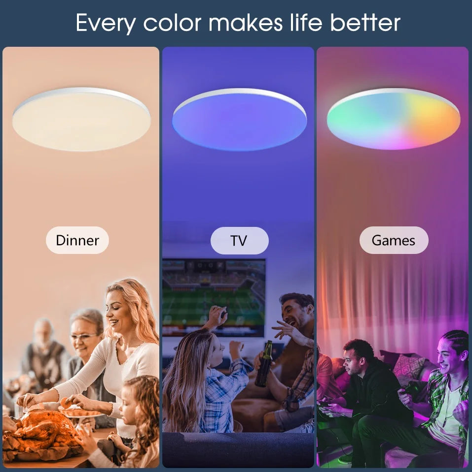 Plafonnier LED intelligent MingBen RGB CCT 45 cm – Rond – Application Bluetooth et télécommande – Intensité variable