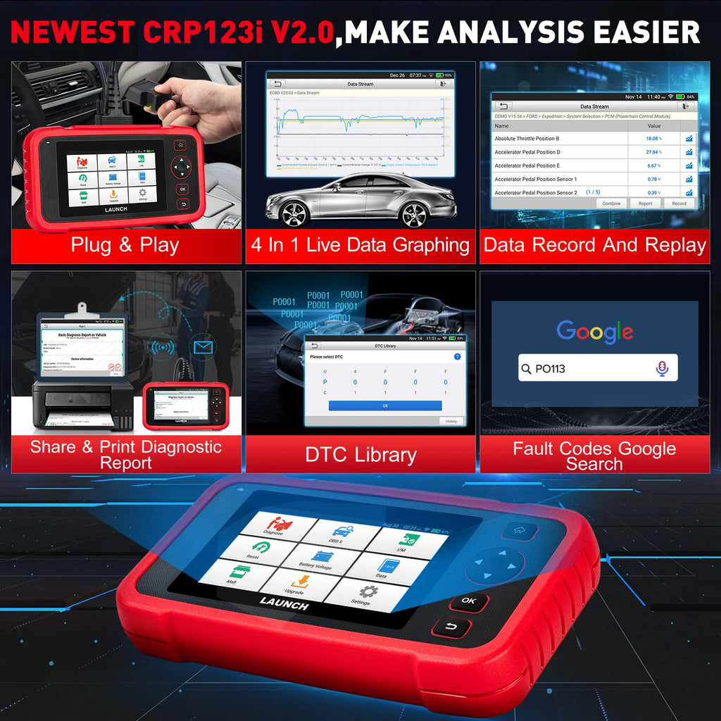 Lancement de l'outil de diagnostic OBD2 CRP123I V2.0 – Analyseur de moteur (plus de 110 marques de voitures)