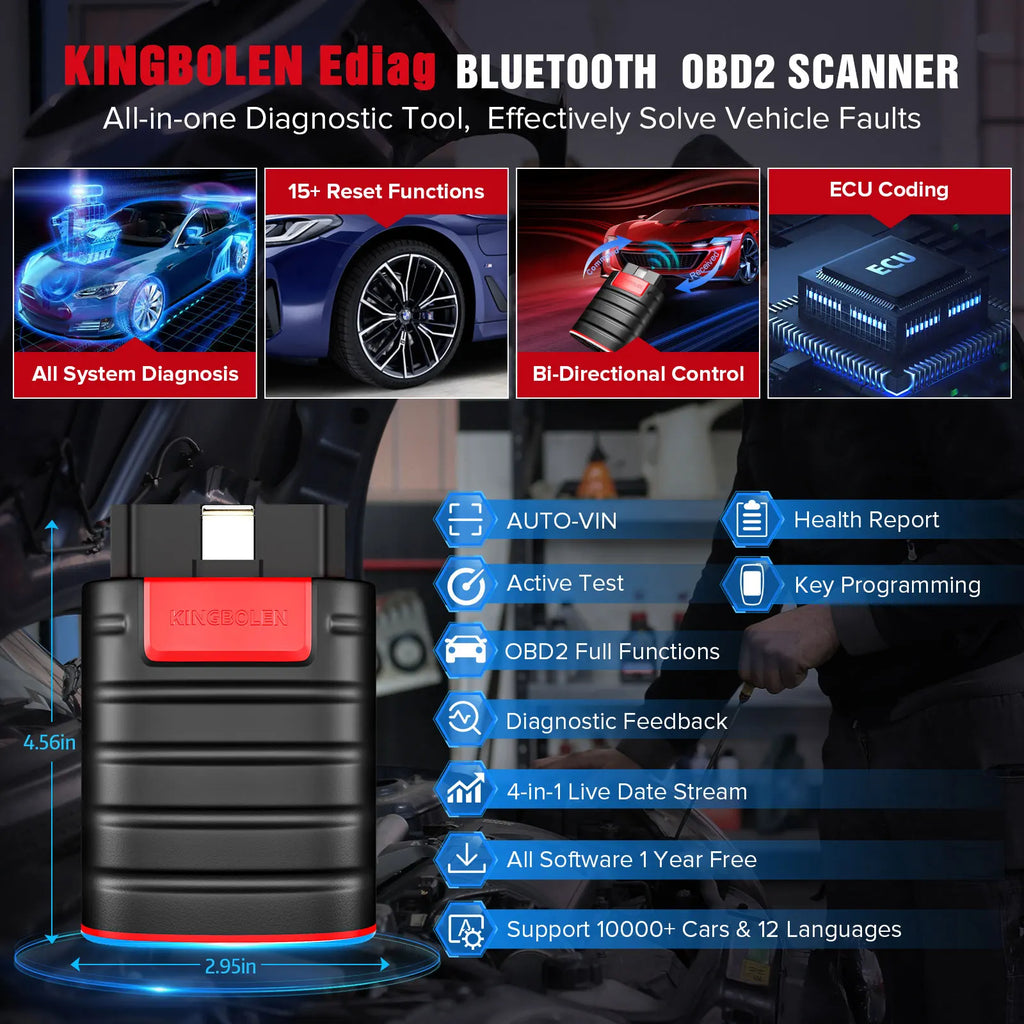 Outil de diagnostic OBD2 Kingbolen Ediag – Lecteur de codes professionnel (Android)
