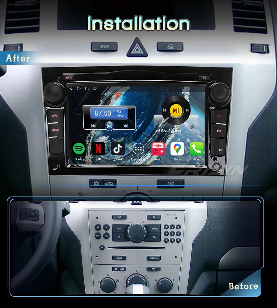 Erisin ES6660PB Android 14 Autoradio – 2DIN GPS-Navigation mit kabellosem CarPlay & Android Auto für Opel