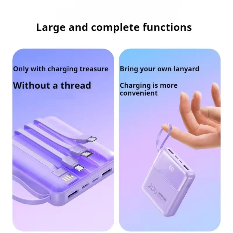 Batterie externe ultra-mince de 20 000 mAh avec câbles intégrés – Charge rapide et écran LED