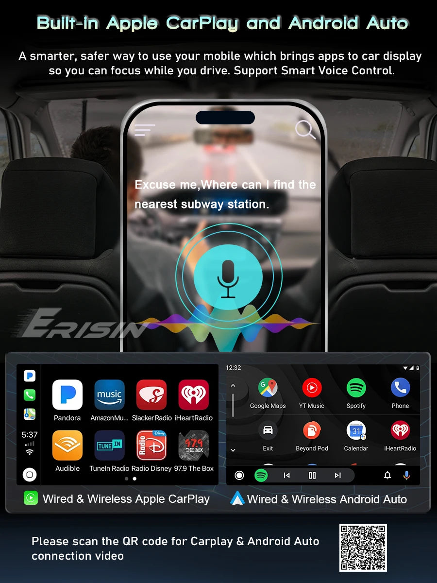 Erisin ES6660PB Android 14 Autoradio – 2DIN GPS-Navigation mit kabellosem CarPlay & Android Auto für Opel