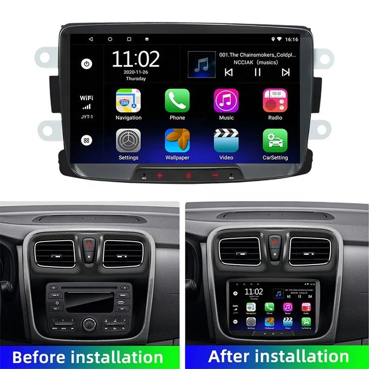 Android 13 Autoradio 8 Inch met CarPlay & GPS voor Dacia Sandero / Duster / Renault Captur / Lada Xray / Logan