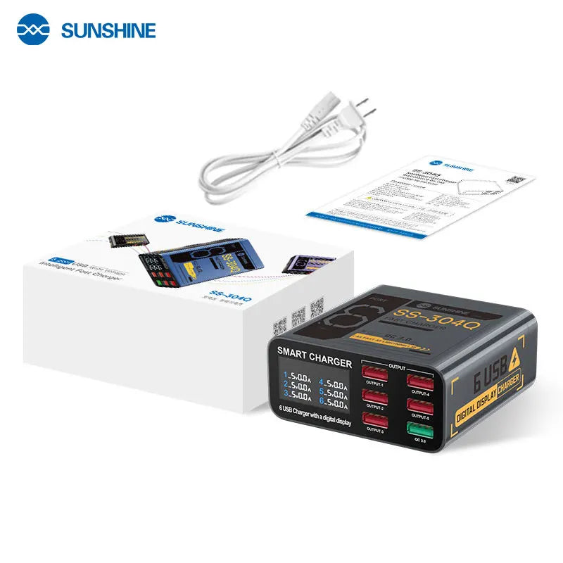 Sunshine SS-304Q USB Smart Charger – 6-Port Schnellladegerät mit Digitalanzeige (QC 3.0)