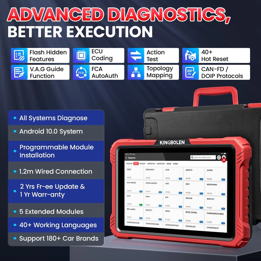 Outil de diagnostic OBD2 Kingbolen K10 Elite – Scanner de diagnostic automobile complet (plus de 110 marques de voitures)