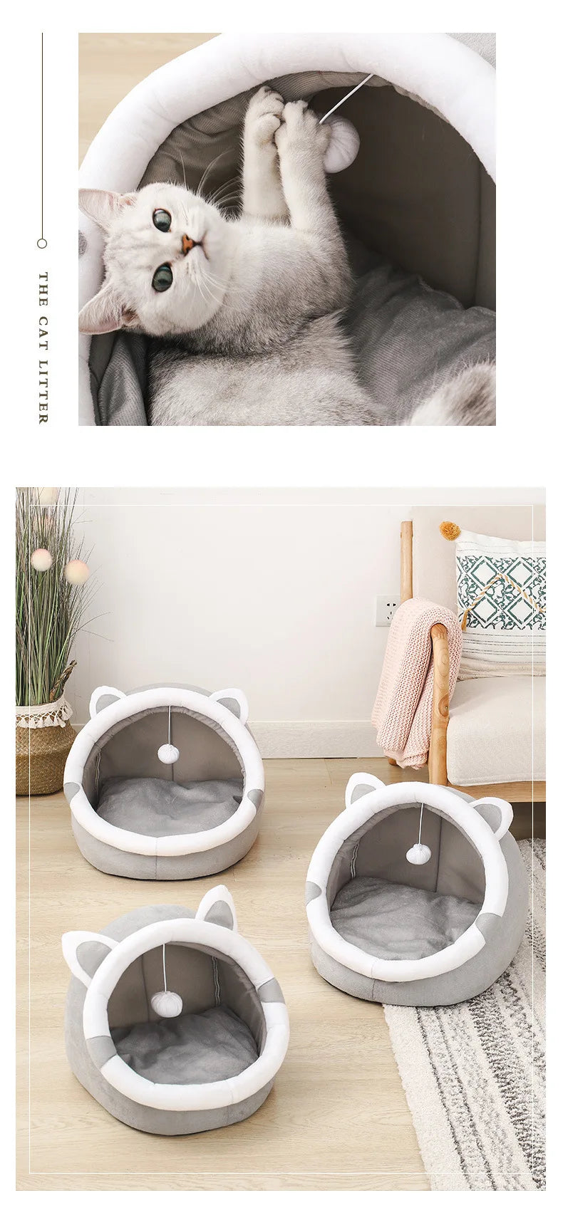 Warmes Hunde- und Katzenhaus – Halboffenes Winternest mit weichem Kissen