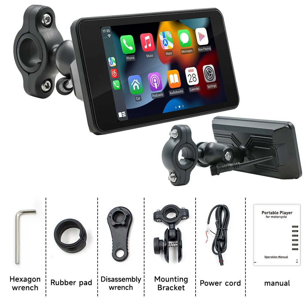 ESUNWAY B5341 Autoradio et lecteur multimédia 4,7" pour moto et voiture – Compatible CarPlay et Android Auto sans fil – Écran IPS HD étanche