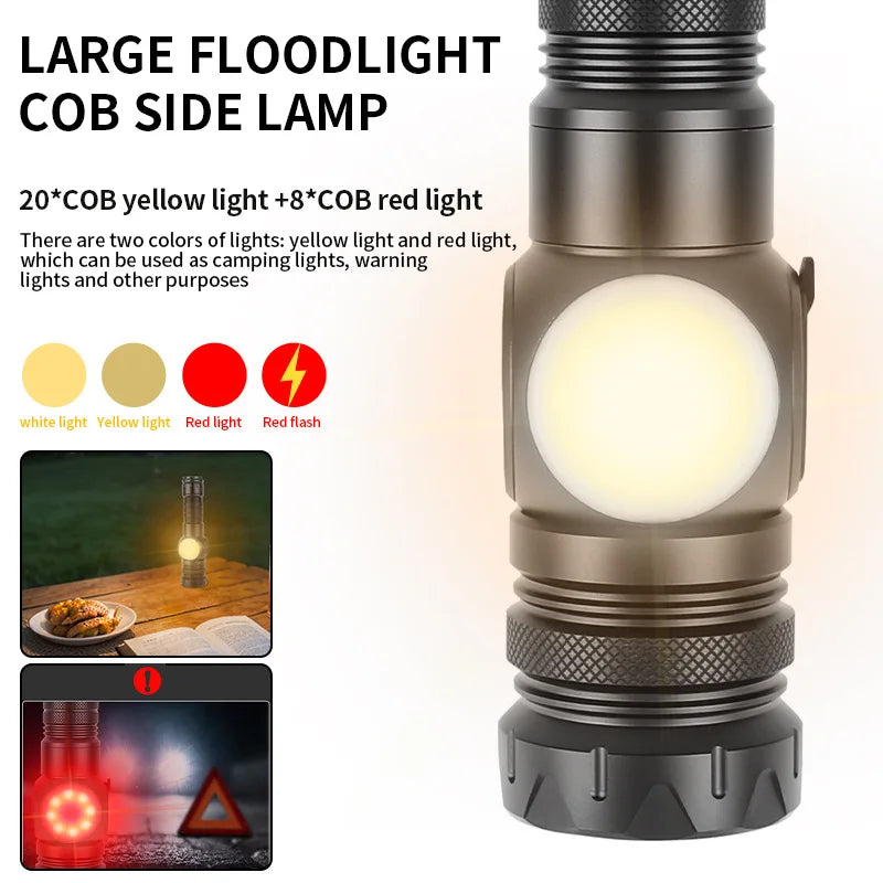 Witte Laser Zaklamp 2500 Lumen – Oplaadbaar – Zoomfunctie – Aluminium Behuizing met Digitaal Display