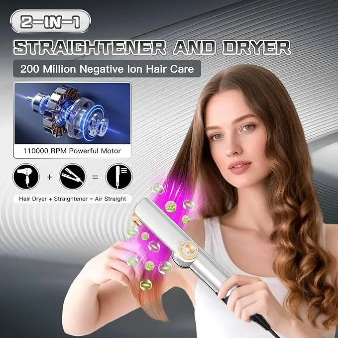 Lisseur et Sèche-cheveux 2-en-1 – Styler Cheveux Wet to Dry avec Technologie Plasma et Flux d'Air