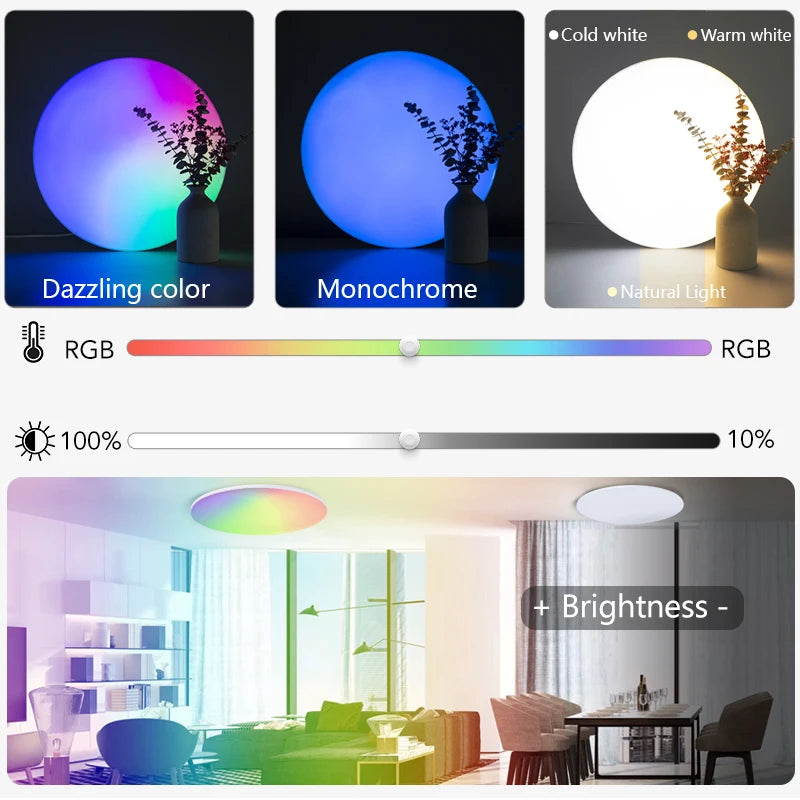 Plafonnier LED intelligent MingBen RGB CCT 45 cm – Rond – Application Bluetooth et télécommande – Intensité variable