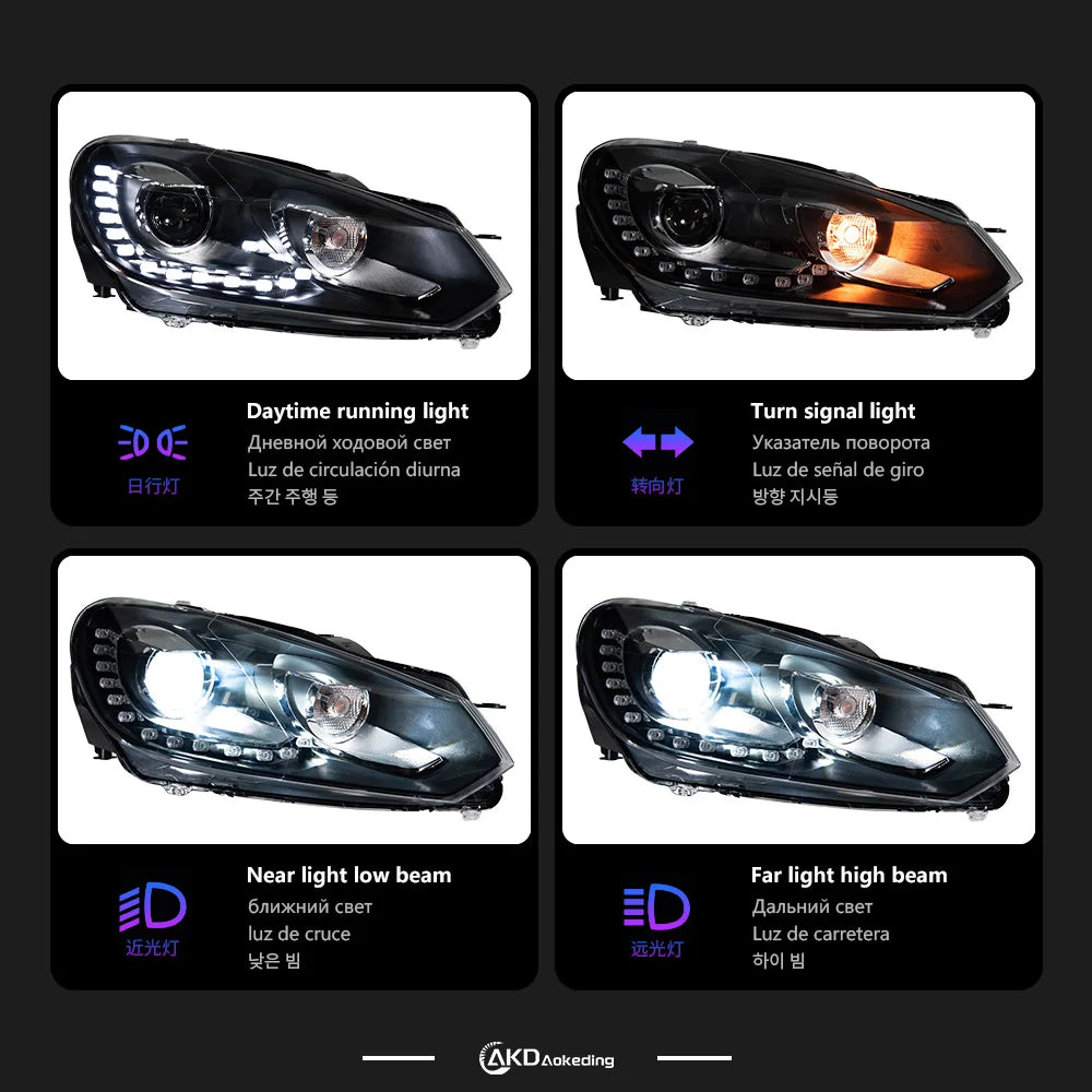 VW Golf 6 LED Koplampen 2009-2012 R20 Design – Angel Eyes DRL Bi-Xenon Headlights
