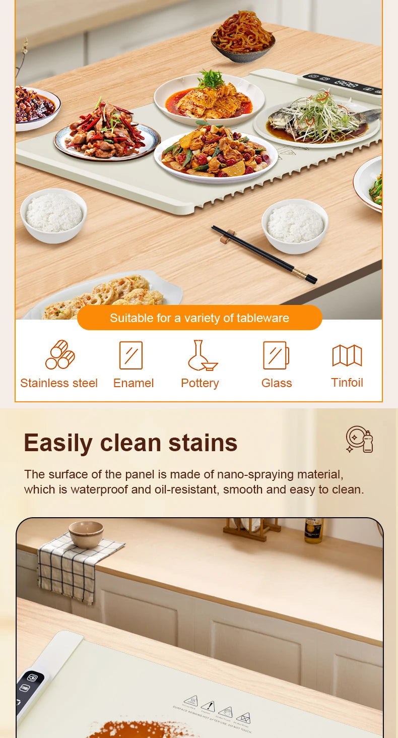 Plateau chauffant électrique pliable – Plateau chauffant alimentaire en silicone avec contrôle de la température
