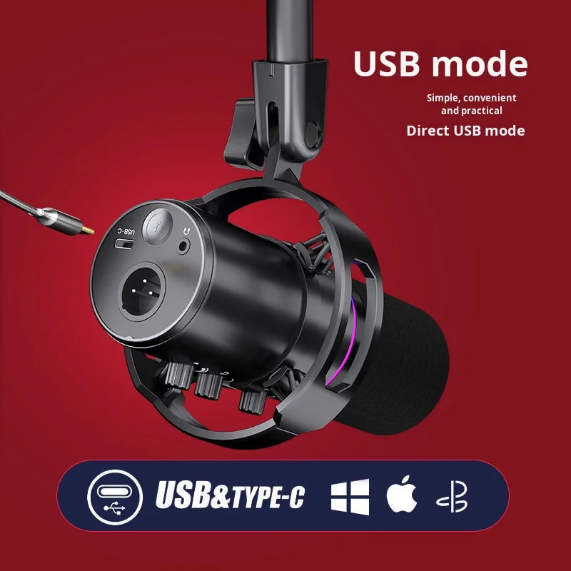 RGB Dynamische USB Microfoon – Cardioïde – Met LED Verlichting – Voor Streaming & Opnames