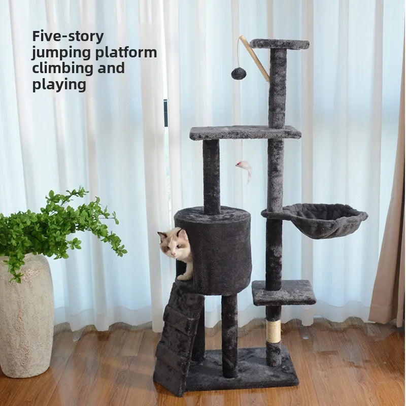 Arbre à Chat Moderne en Bois - Grand Griffoir avec Plateformes d'Escalade et Poteaux en Sisal