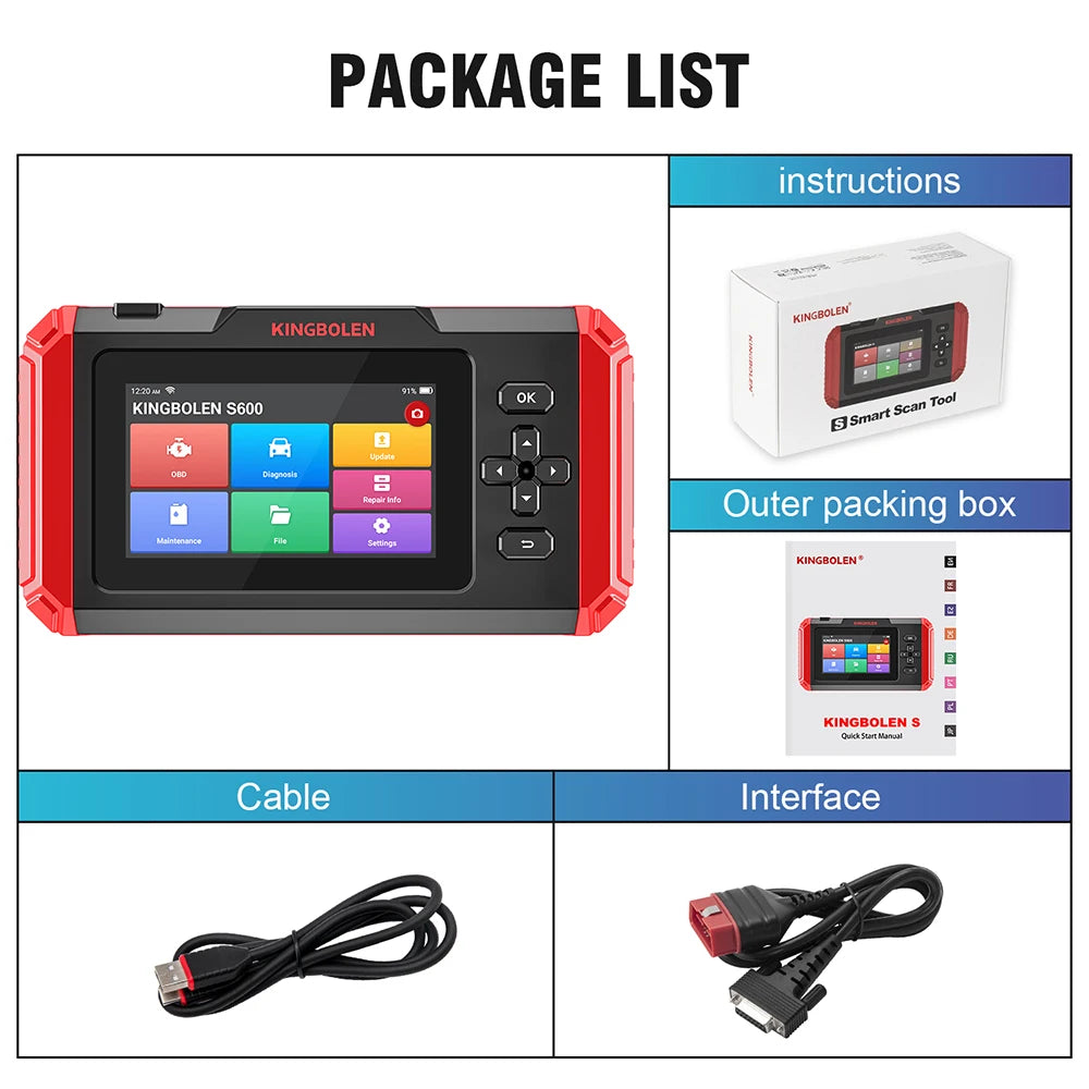 Outil de diagnostic OBD2 Kingbolen S600 – Lecteur de codes universel (plus de 70 marques de voitures)