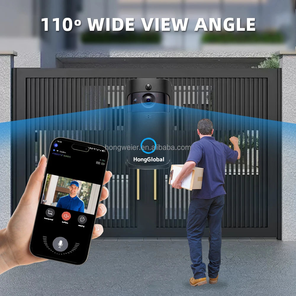 HongGlobal 2MP WiFi Video Deurbel – Draadloos – IR Nachtzicht – Model V5-B