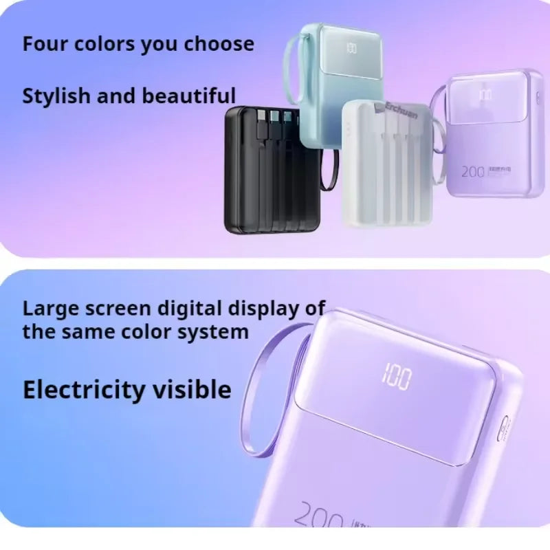 Batterie externe ultra-mince de 20 000 mAh avec câbles intégrés – Charge rapide et écran LED