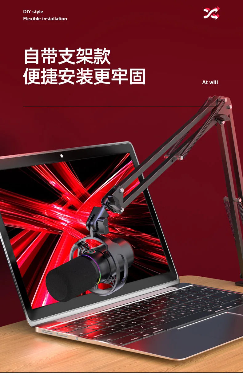 RGB Dynamische USB Microfoon – Cardioïde – Met LED Verlichting – Voor Streaming & Opnames