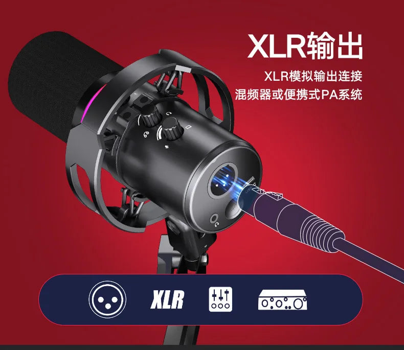 RGB Dynamische USB Microfoon – Cardioïde – Met LED Verlichting – Voor Streaming & Opnames