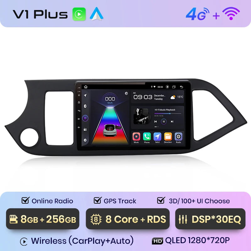 Autoradio Junsun CarPlay et Android Auto – Kia Picanto 2011–2014 – Navigation multimédia Android 12