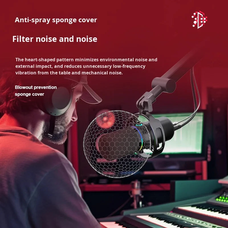 RGB Dynamische USB Microfoon – Cardioïde – Met LED Verlichting – Voor Streaming & Opnames