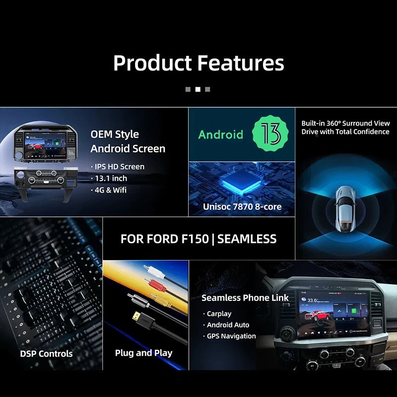 DaoLuTong 13.1” Android Autoradio met CarPlay – Voor Ford F150 / F250 / F350 / F450 / Raptor (2015–2019)