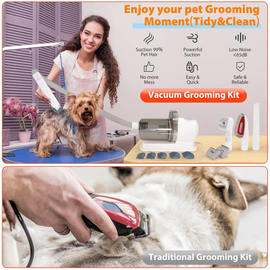 2-in-1 Pet Grooming Kit met Vacuüm – Honden & Katten Haartrimmer