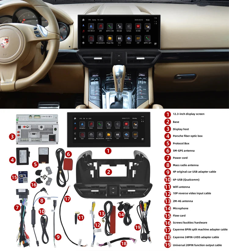 KANOR 12.3 Inch Android CarPlay Autoradio Porsche Cayenne 2010-2017 – Snapdragon 8-Core Multimedia Systeem met GPS & 4G WiFi