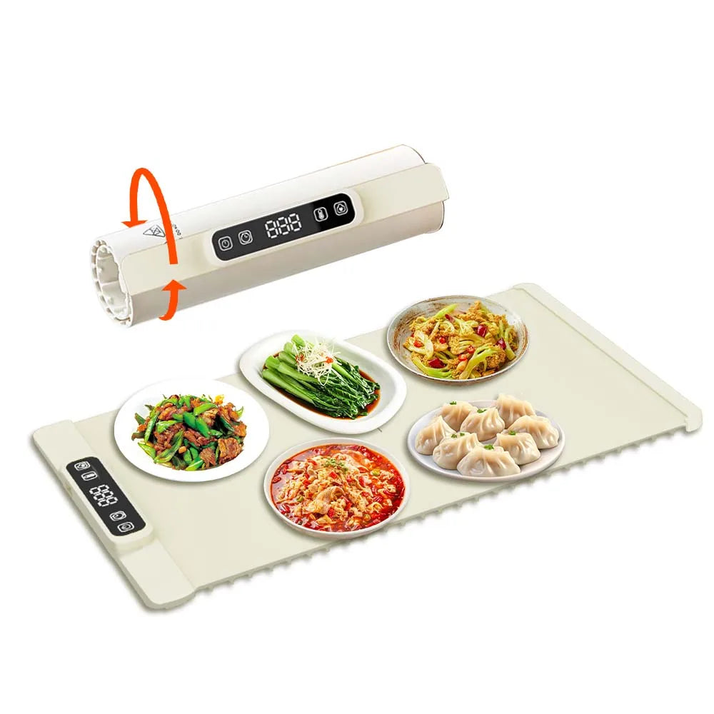 Plateau chauffant électrique pliable – Plateau chauffant alimentaire en silicone avec contrôle de la température