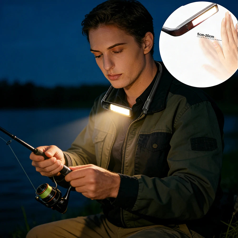 Aixinpin Wiederaufladbare Nackenlampe – Intelligente LED-Taschenlampe mit großer Reichweite – Typ-C – Freisprechfunktion & Dimmbar