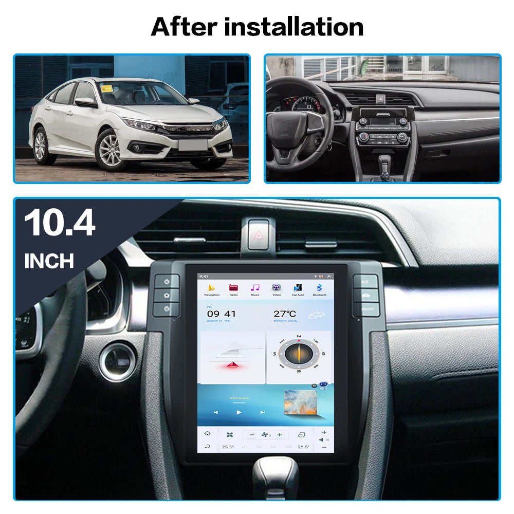 Android 13 Autoradio für Honda Civic (2016–2019) – 10,4-Zoll-Touchscreen-Navigation mit kabellosem CarPlay
