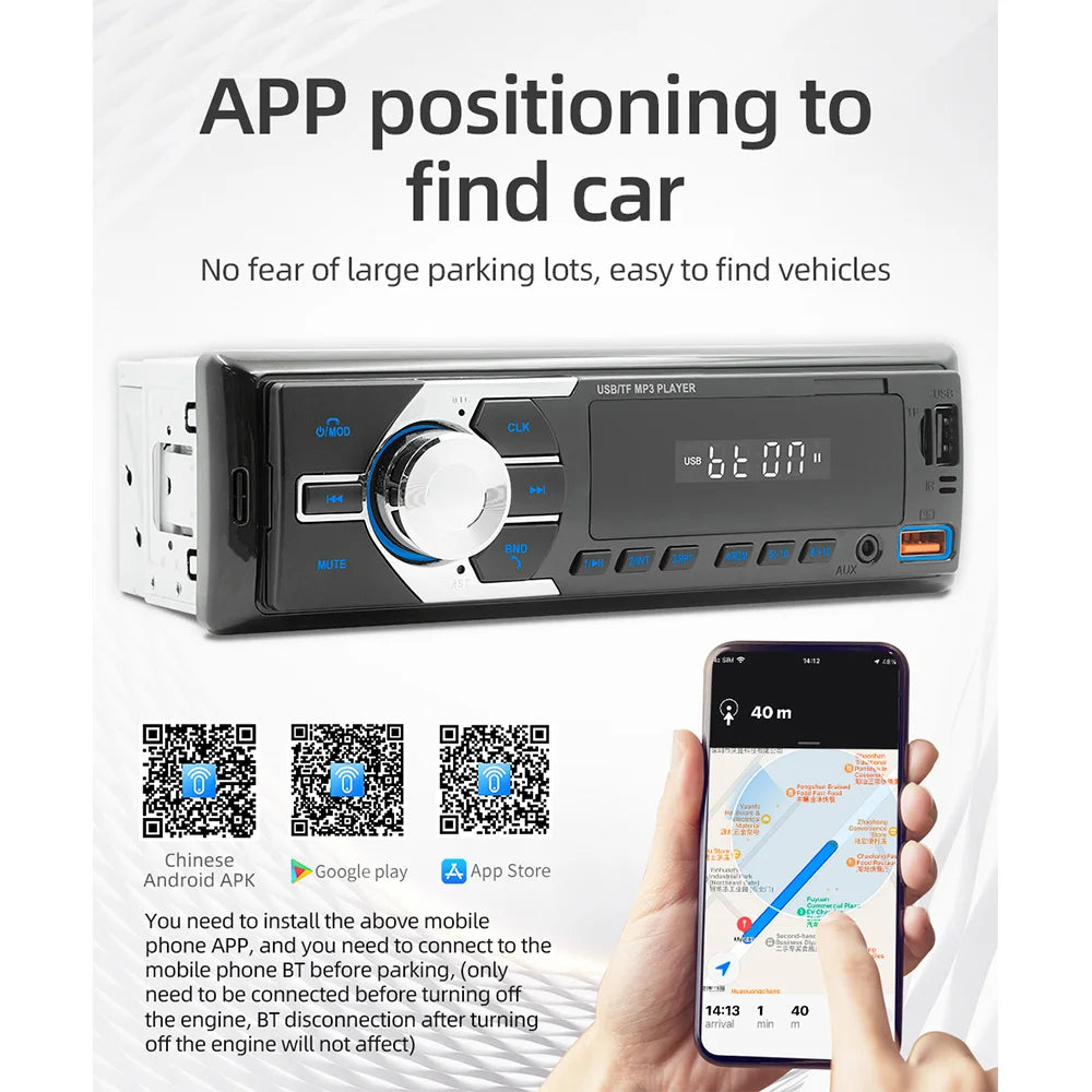 Autoradio MOPECT DAB+ 1-DIN Bluetooth – Lecteur MP3 avec 2 ports USB, carte TF, entrée auxiliaire et télécommande
