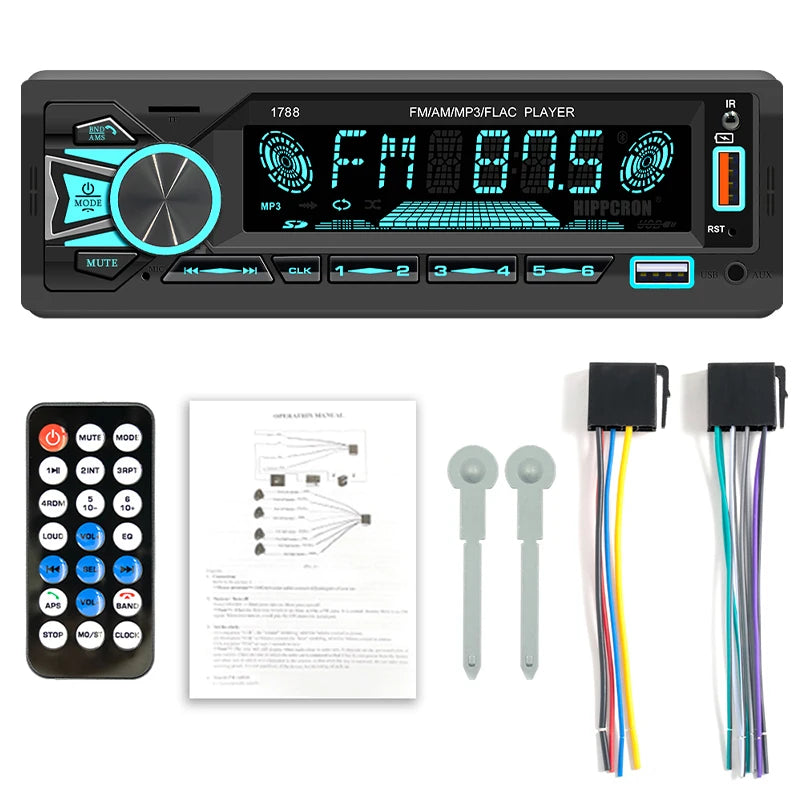 Hippcron 1DIN Bluetooth-Autoradio mit MP3-Player – 4x60W FM-Radio mit USB-, TF- und AUX-Anschluss