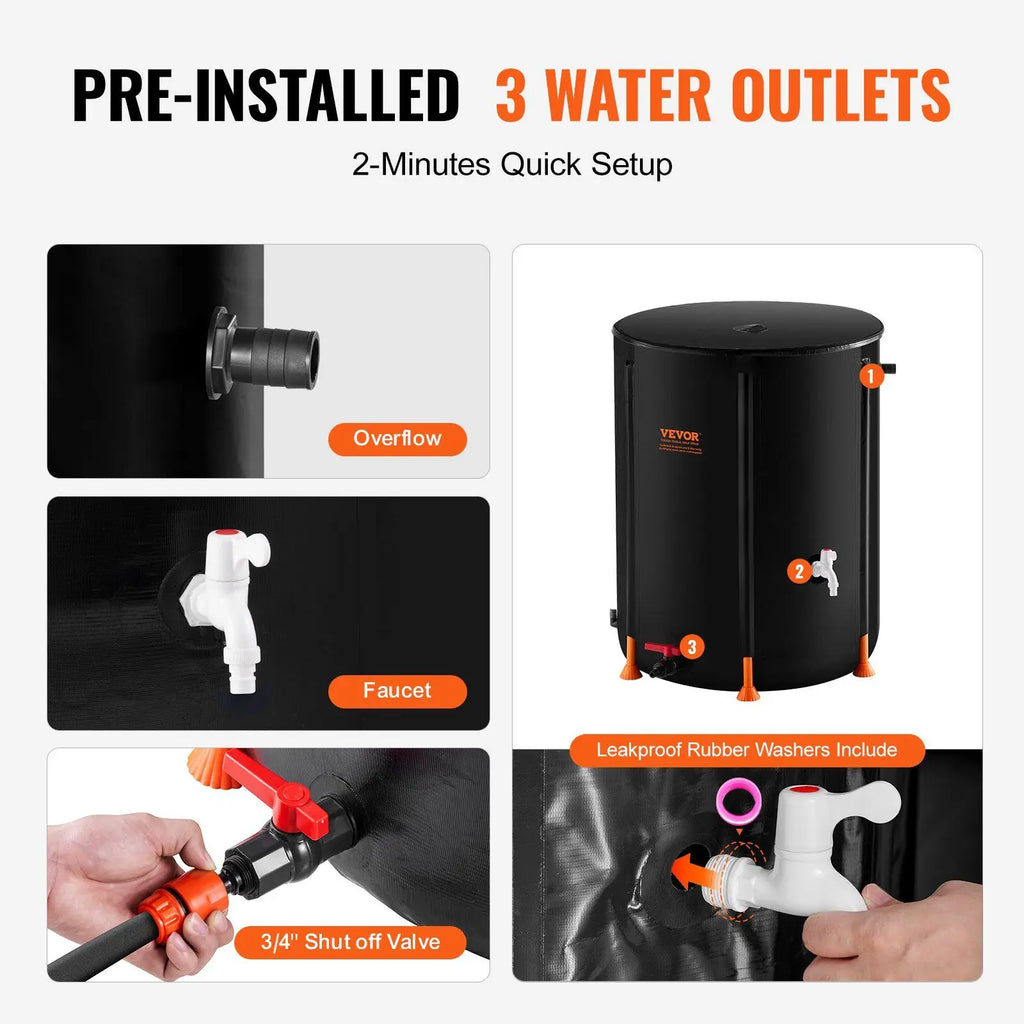 Récupérateur d'eau de pluie pliable 100 gallons (380 L) – Comprend robinets et trop-plein – Modèle D0100X3ESR6